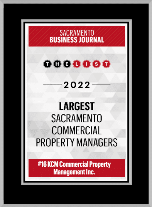 Image of Sacramento Business Journal Award that KCM Property Management won located in Rancho Cordova, CA